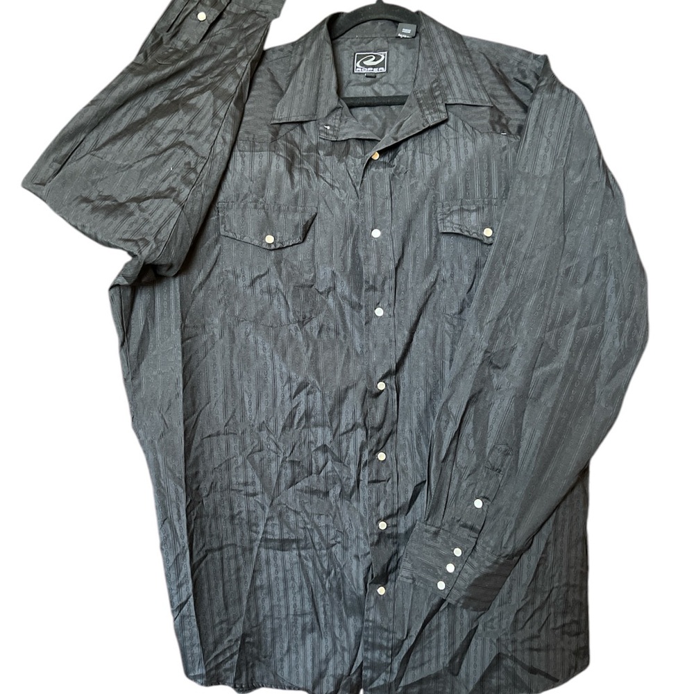 Roper Western Wear Pearl Snap Shirt Black Striped Poly Cotton Blend Mens 2XT